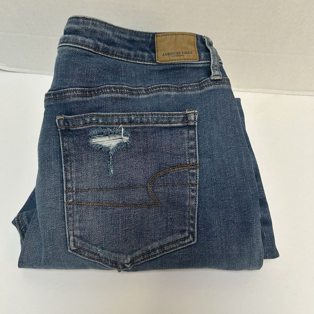 American Eagle Stretch‎ Hi-Rise Slim Jeans Distressed Size 16 Split Hem